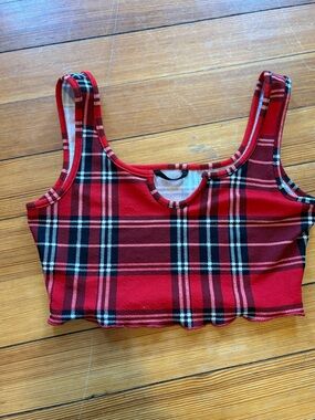 SHEIN Red Black Plaid Crop Tank Top